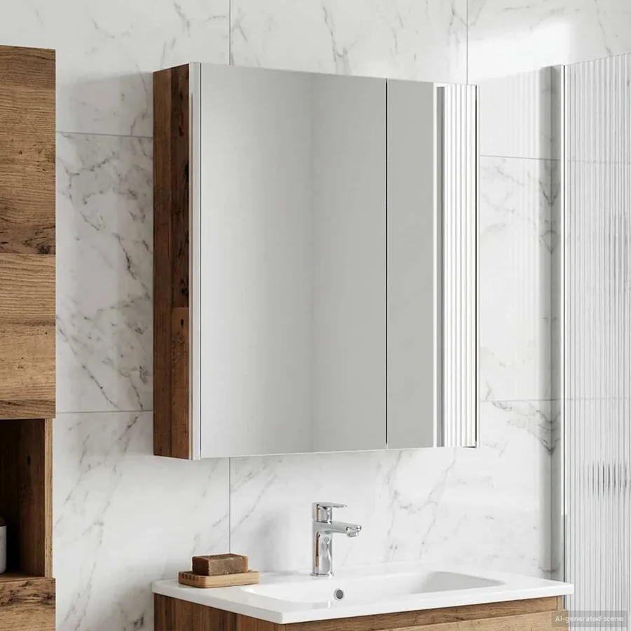 Armoire Miroir de Salle de Bain Bois ancien 63,5 x 15,5 x 70 cm