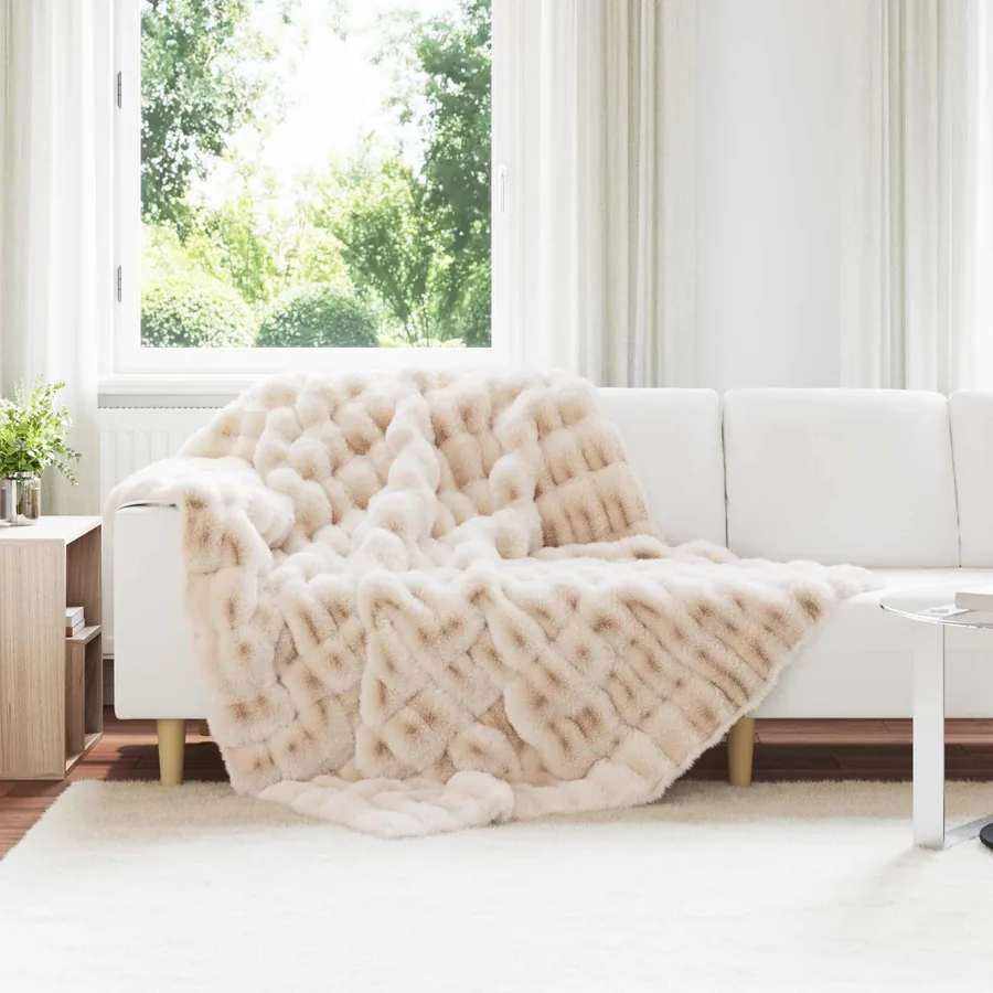 Couverture antidérapante en fausse de lapin Olite Beige