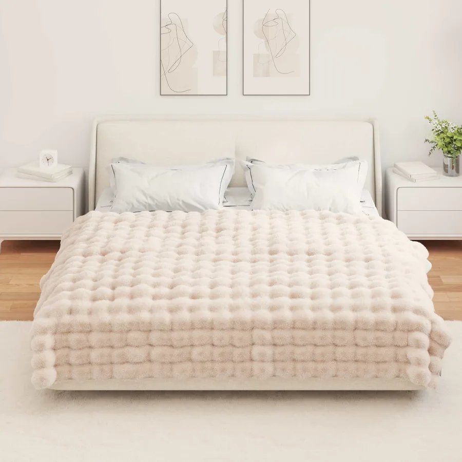 Couverture antidérapante en fausse de lapin Olite Beige - 4