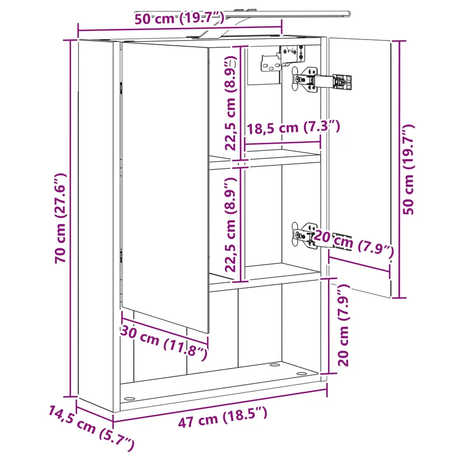 Armoire Miroir de Salle de Bain Blanc 50 x 14,5 x 70 cm - 13