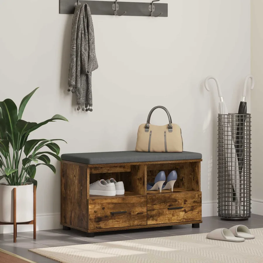 Banc d'entrée avec coussin Chêne Fumé 80 x 38 x 46 cm