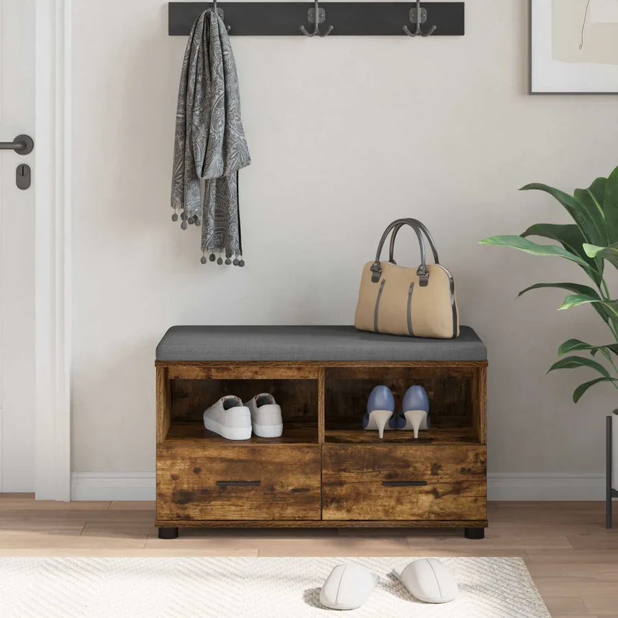 Banc d'entrée avec coussin Chêne Fumé 80 x 38 x 46 cm - 4