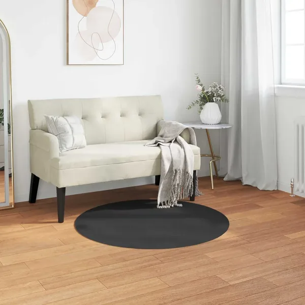 Tapis antidérapant en fausse de lapin OLITE Noir Ø 80 cm