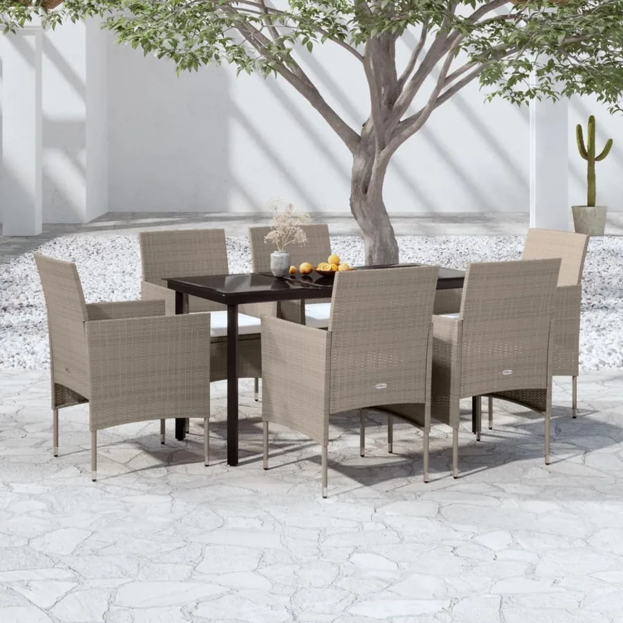 Ensemble à manger de jardin coussins 7 pcs Beige/noir