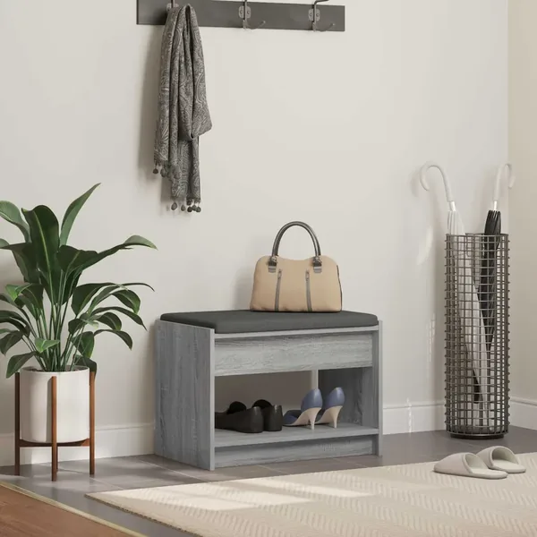 Banc d'entrée avec coussin Gris Sonoma 63 x 38 x 45 cm