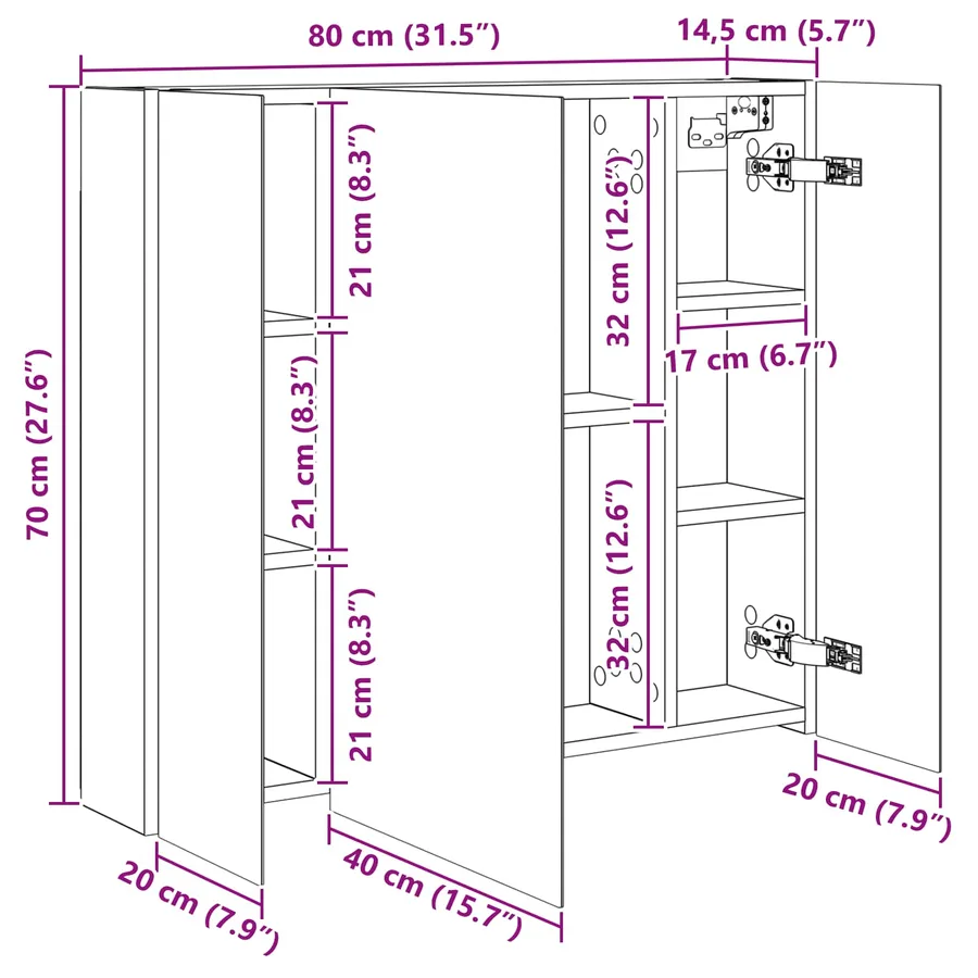 Armoire Miroir de Salle de Bain Blanc 80 x 14.5 x 70 cm - 11