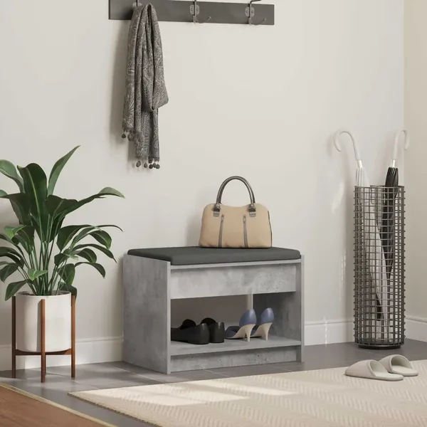 Banc d'entrée avec coussin Gris Béton 63 x 38 x 45 cm