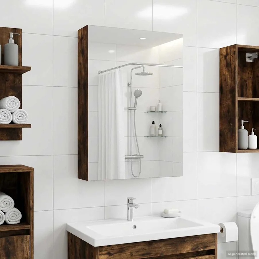 Armoire Miroir de Salle de Bain Chêne fumé 40 x 10,5 x 60,5 cm