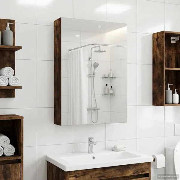 Armoire Miroir de Salle de Bain Chêne fumé 40 x 10,5 x 60,5 cm