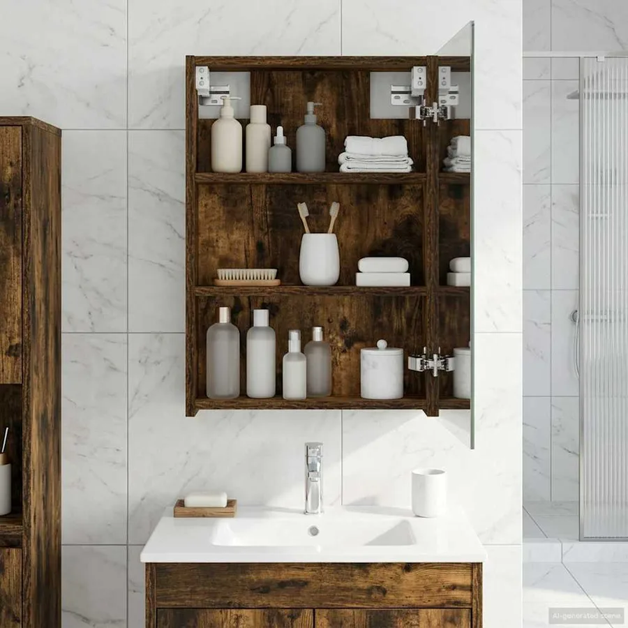 Armoire Miroir de Salle de Bain Chêne fumé 40 x 10,5 x 60,5 cm - 4