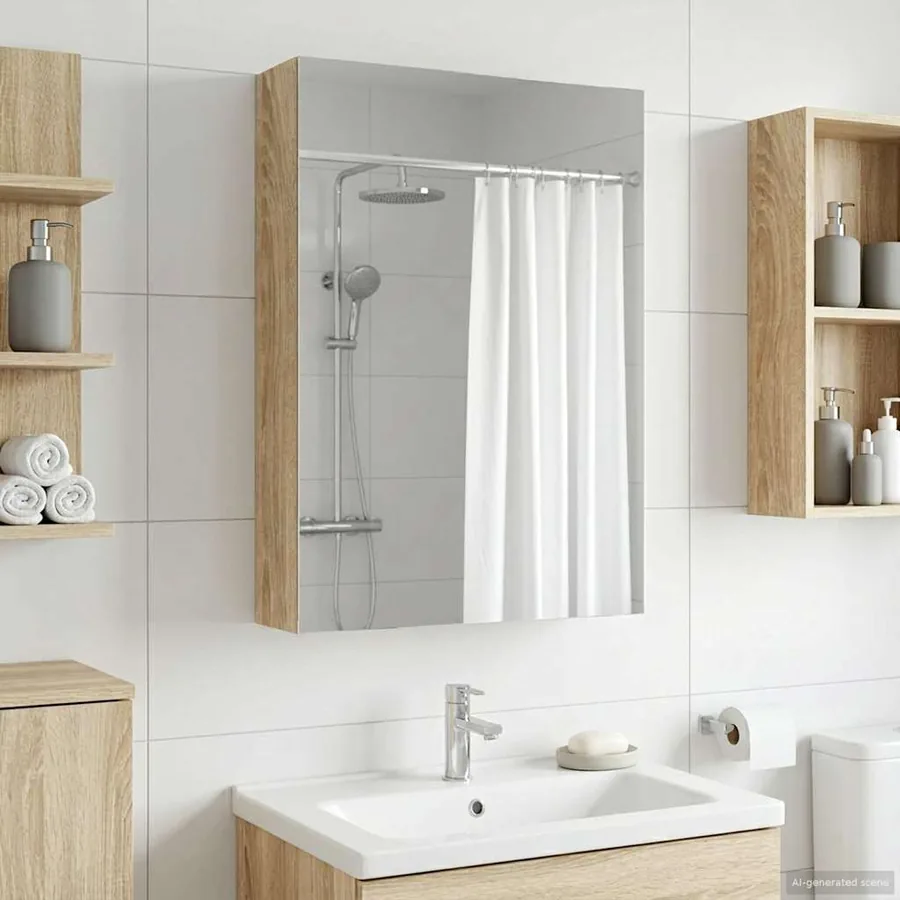 Armoire Miroir de Salle de Bain avec étagère Chêne Sonoma