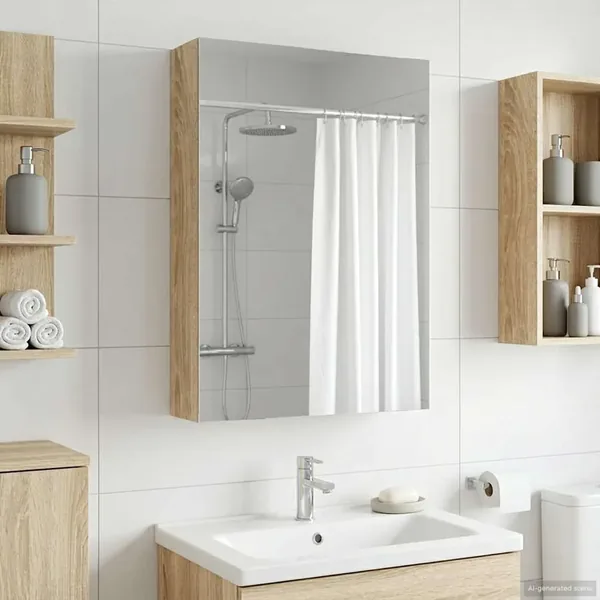 Armoire Miroir de Salle de Bain avec étagère Chêne Sonoma