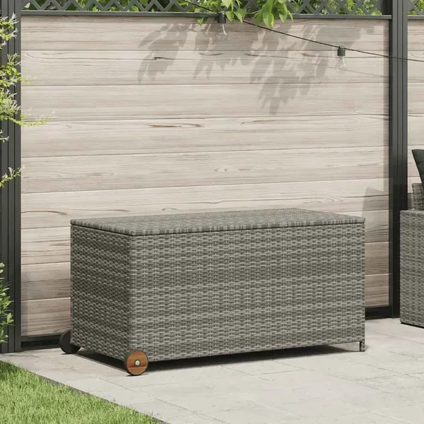 Boîte de rangement de jardin gris clair 120x65x61 cm rotin