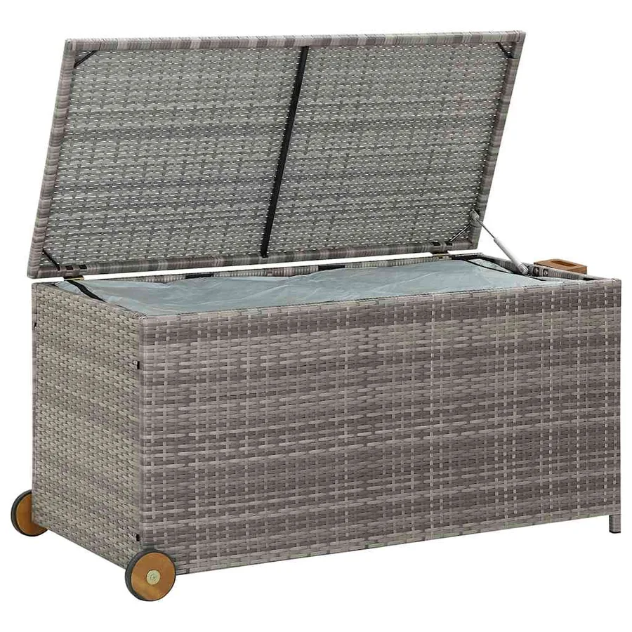 Boîte de rangement de jardin gris clair 120x65x61 cm rotin - 4