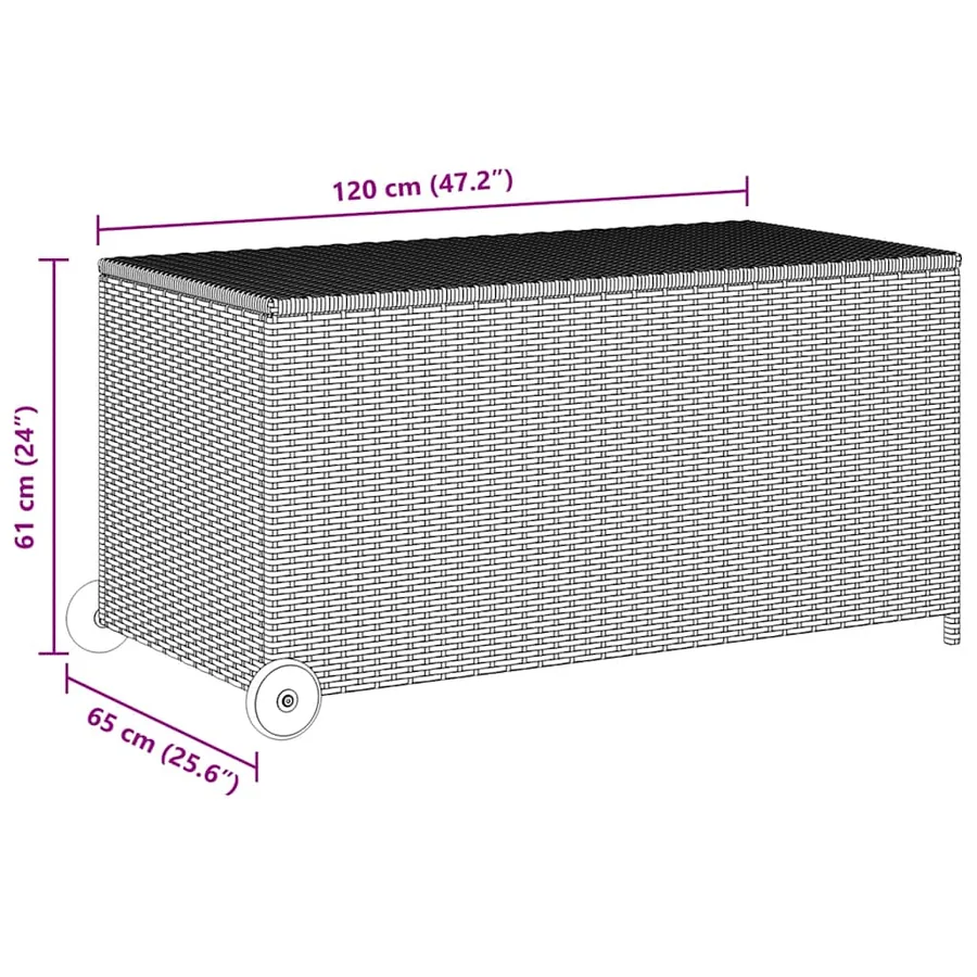 Boîte de rangement de jardin gris clair 120x65x61 cm rotin - 9