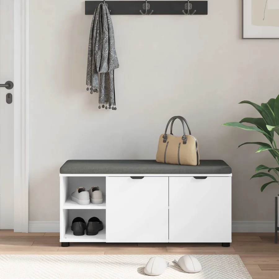 Banc d'entrée Blanc 100 x 38 x 46 cm Bois Ingénierie et Tissu - 4
