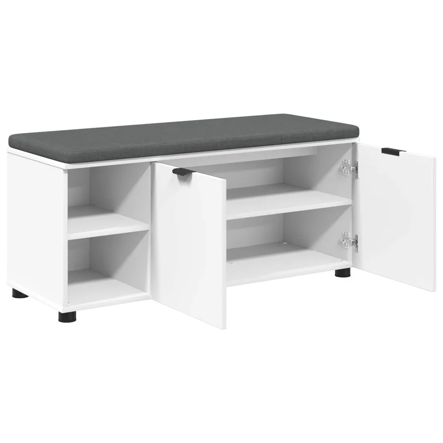 Banc d'entrée Blanc 100 x 38 x 46 cm Bois Ingénierie et Tissu - 5
