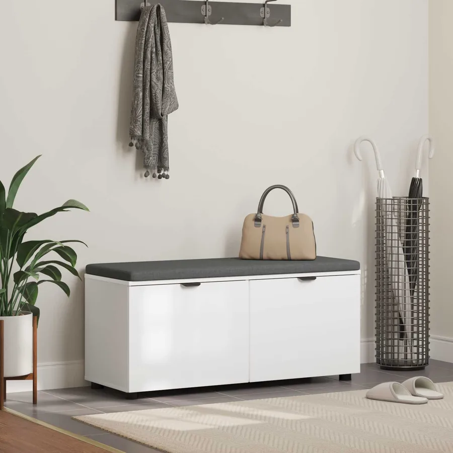 Banc d'entrée Blanc 100 x 38 x 46 cm Bois Ingénierie et Tissu