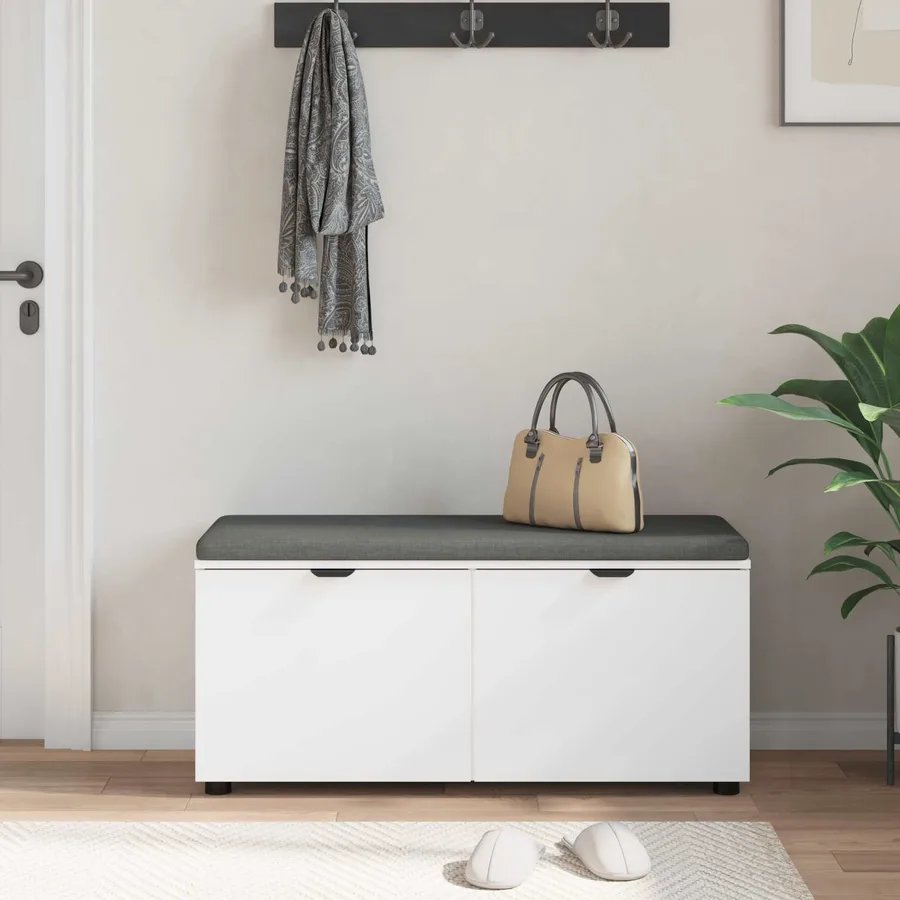 Banc d'entrée Blanc 100 x 38 x 46 cm Bois Ingénierie et Tissu - 4
