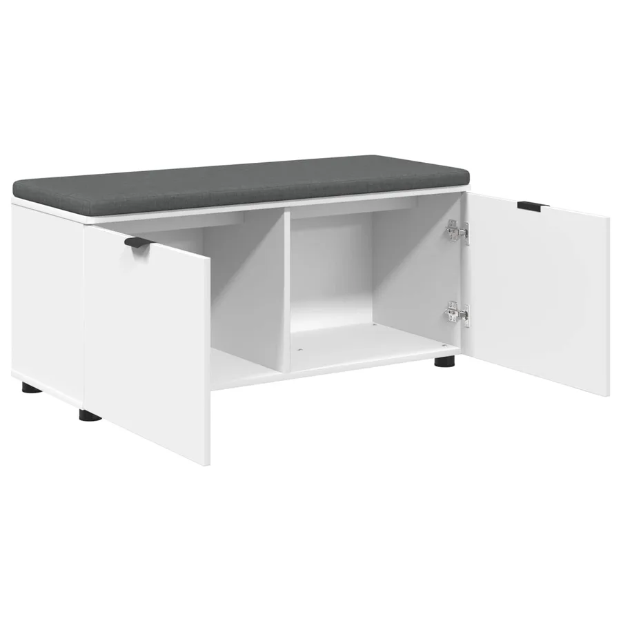 Banc d'entrée Blanc 100 x 38 x 46 cm Bois Ingénierie et Tissu - 5