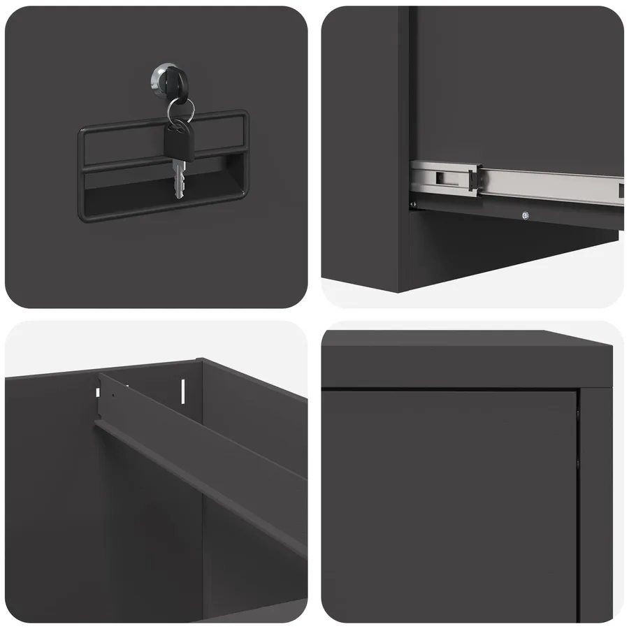 Cabinet de Dossier Noir 44 x 50 x 139 cm Acier Laminé à Froid - 8