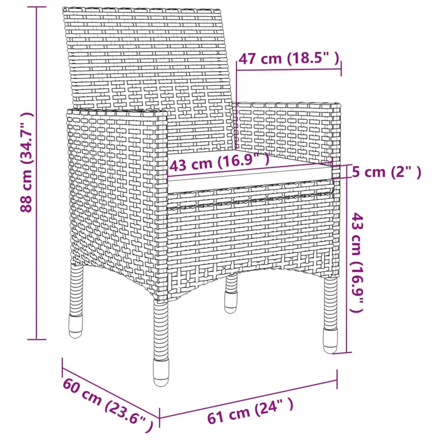 Ensemble à manger de jardin coussins 5 pcs Résine tressée Verre - 8