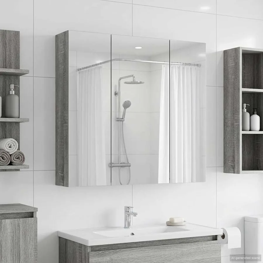Armoire Miroir de Salle de Bain Gris Sonoma 70 x 14,5 x 70 cm