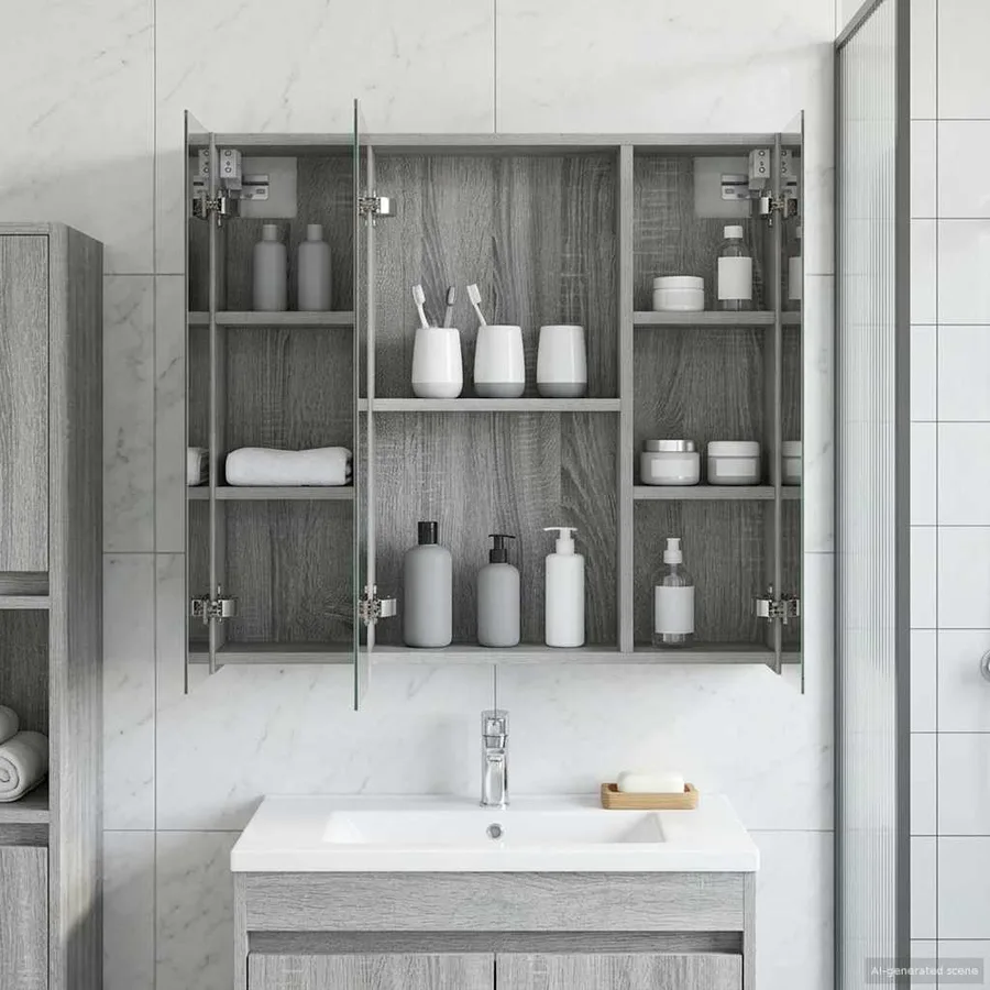 Armoire Miroir de Salle de Bain Gris Sonoma 70 x 14,5 x 70 cm - 4