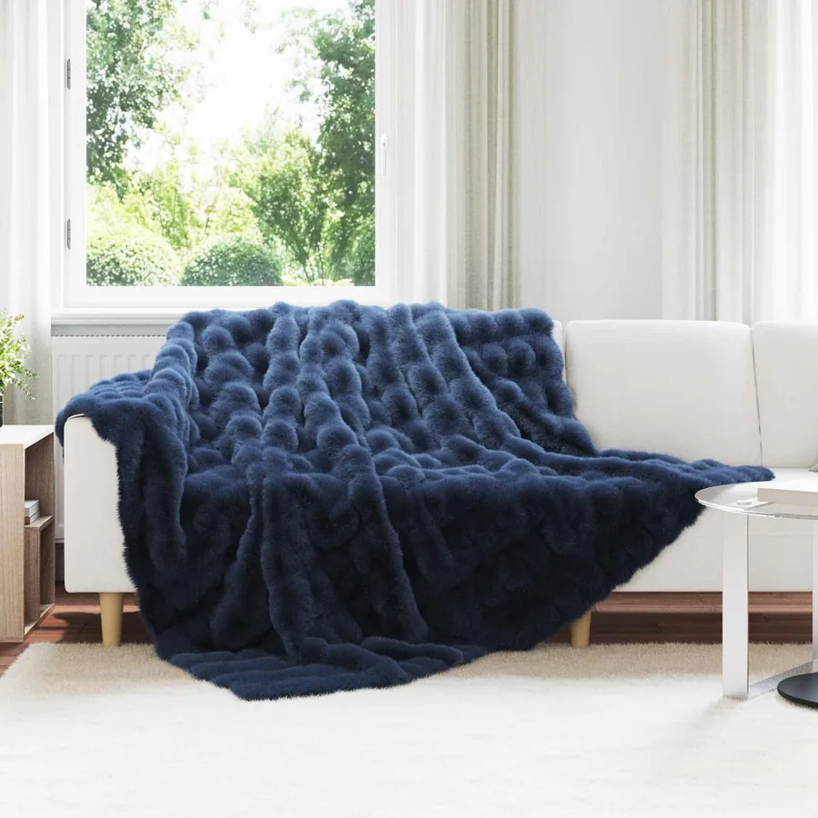 Couverture antidérapante en fausse de lapin Olite Bleu Marine