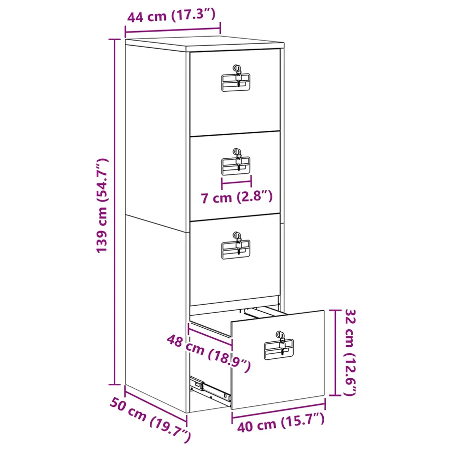 Cabinet de Dossier avec tiroir Anthracite 44 x 50 x 139 cm - 14