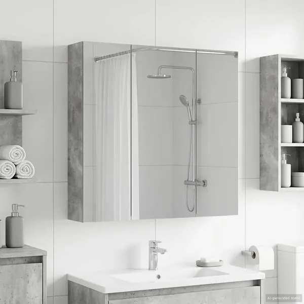Armoire Miroir de Salle de Bain Gris béton 70 x 14,5 x 70 cm