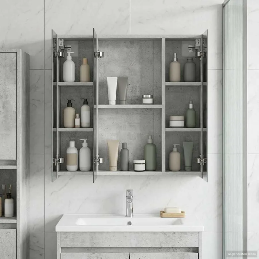 Armoire Miroir de Salle de Bain Gris béton 70 x 14,5 x 70 cm - 4