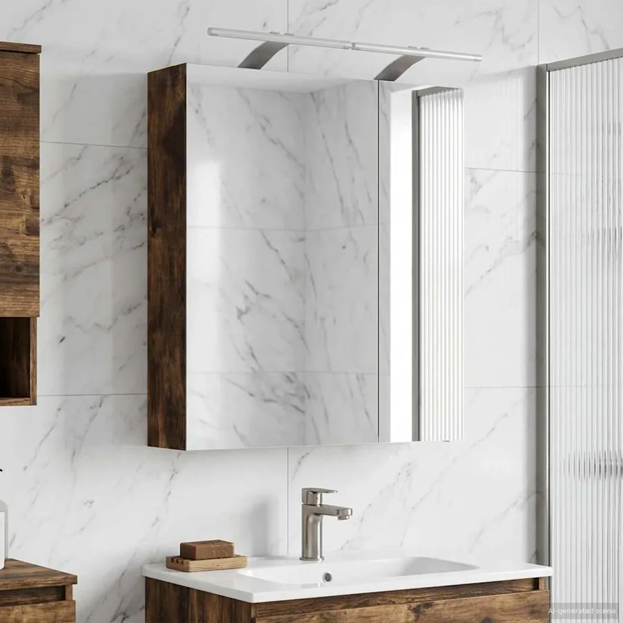 Armoire Miroir de Salle de Bain Chêne fumé 60 x 14,5 x 70 cm