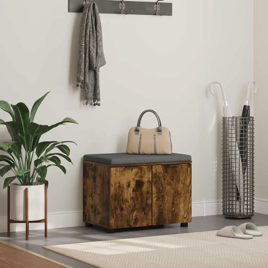 Banc d'entrée avec coussin Chêne Fumé 60 x 38 x 46 cm