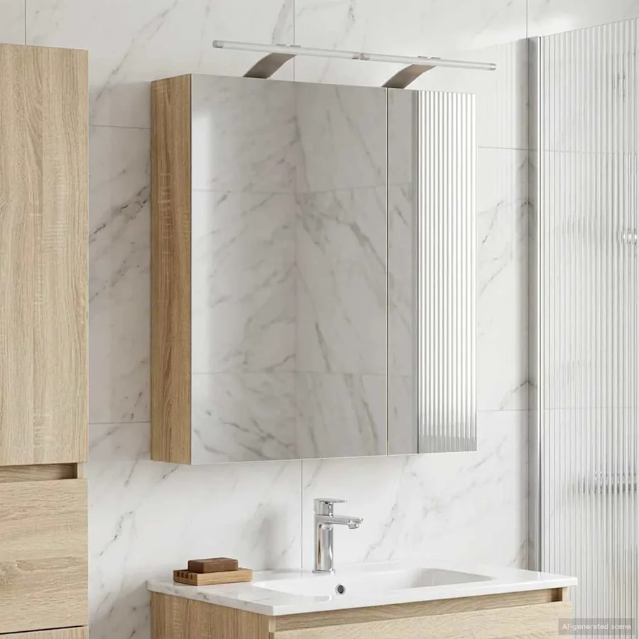 Armoire Miroir de Salle de Bain Chêne Sonoma 60 x 14,5 x 70 cm