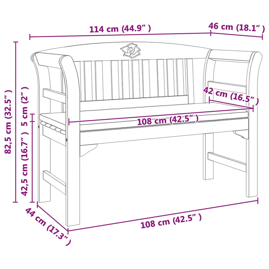 Banc à motif de roses Blanc crème 114 x 46 x 82,5 cm - 9