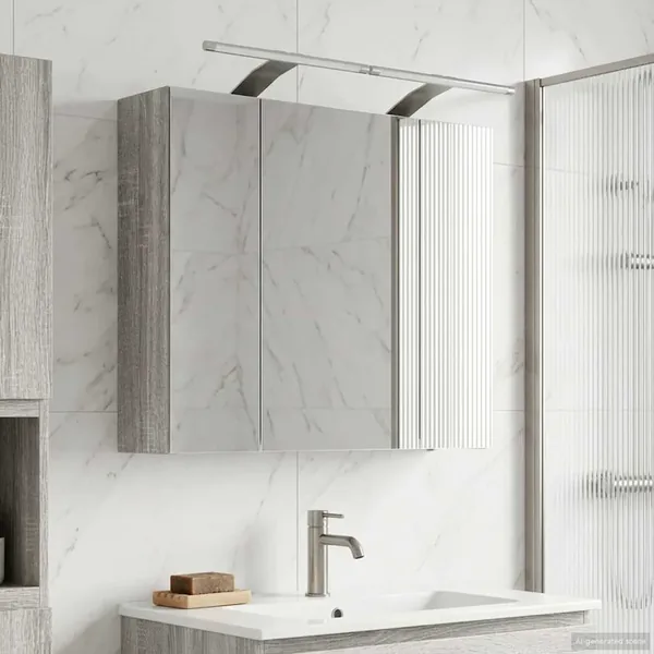 Armoire Miroir de Salle de Bain Gris Sonoma 60 x 14,5 x 50 cm