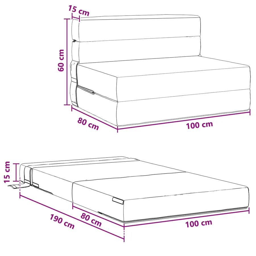 Canapé-lit pliable Gris clair 100 x 80 x 60 cm Tissu - 9