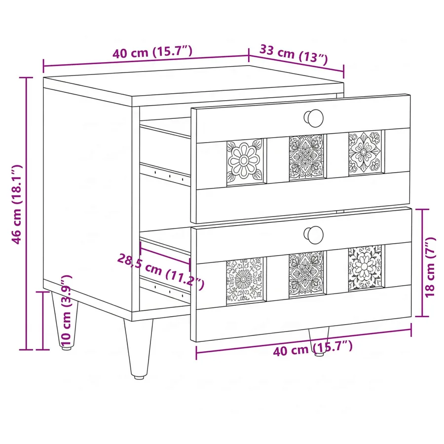 Cabinet de chevet Marron 40 x 33 x 46 cm Bois de mangue massif - 12