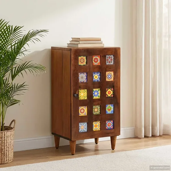Buffet avec porte Noyer 40 x 33 x 75 cm Bois de mangue massif