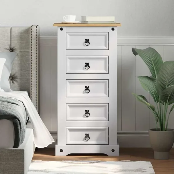 Table de chevet Corona Blanc 53 x 39 x 103 cm Pin massif