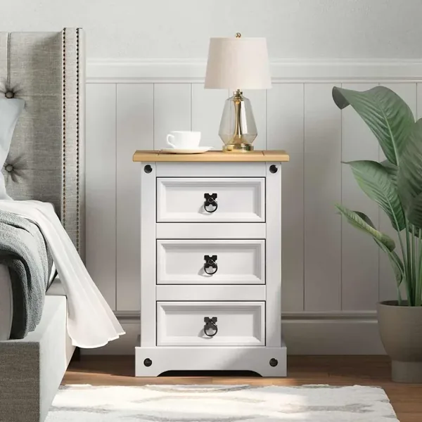 Table de chevet Corona Blanc 45 x 35 x 64 cm Pin massif