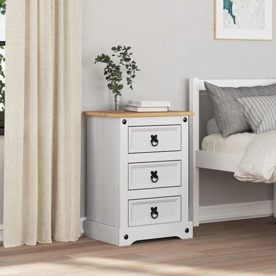 Table de chevet Corona Blanc 45 x 35 x 64 cm Pin massif - 4