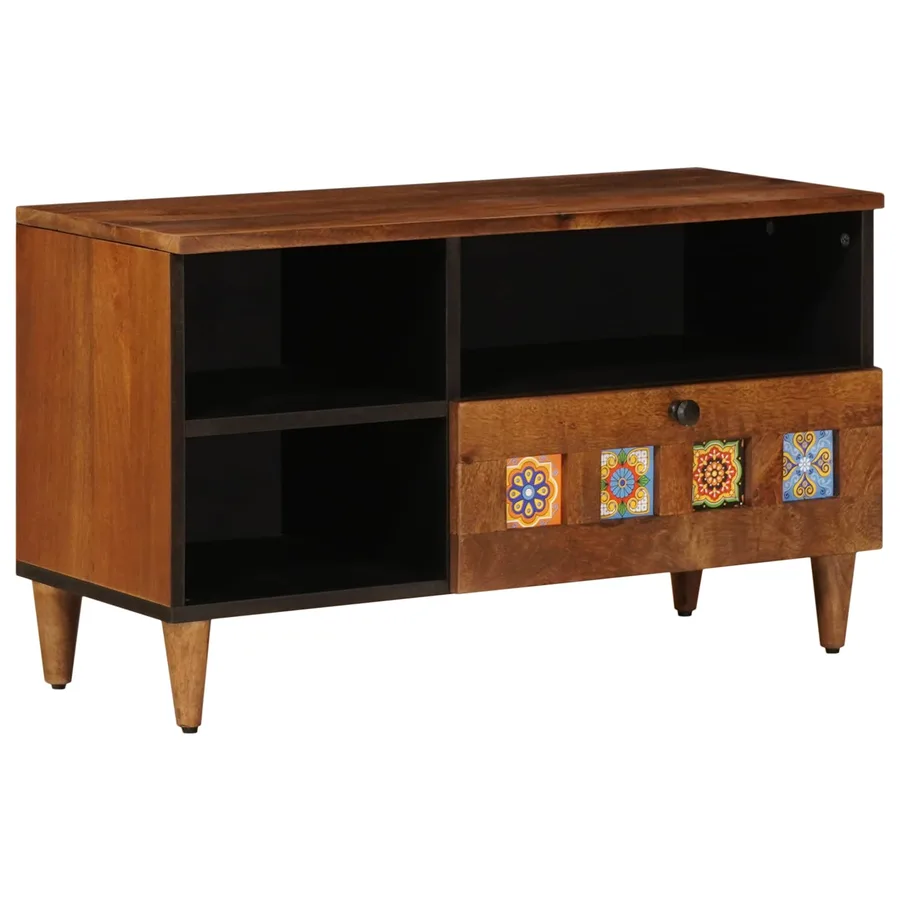 Meuble TV Noyer 80 x 33 x 46 cm Bois de mangue massif - 2