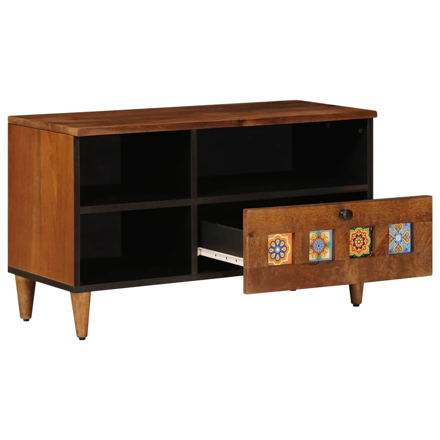 Meuble TV Noyer 80 x 33 x 46 cm Bois de mangue massif - 3