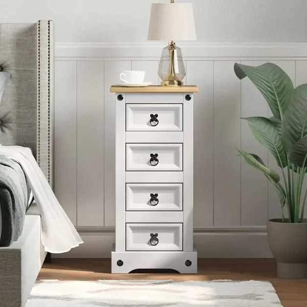 Table de chevet Corona Blanc 35 x 32,5 x 74 cm Pin massif