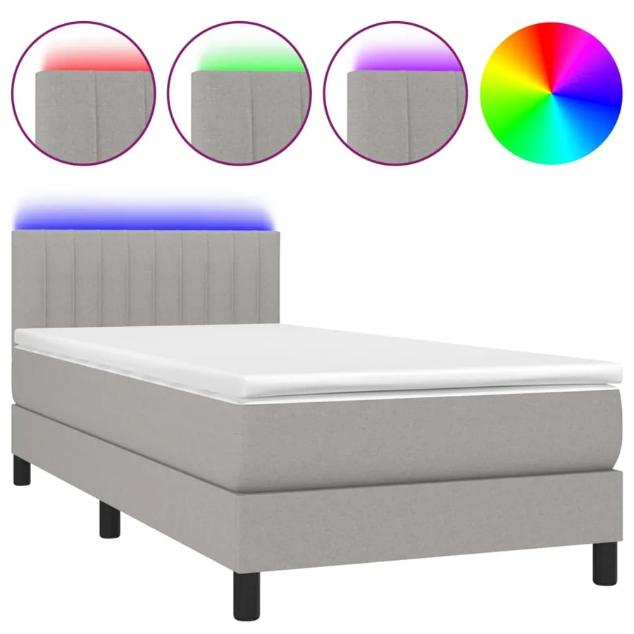 Sommier à lattes de lit avec matelas et LED Gris clair 90x190cm - 2