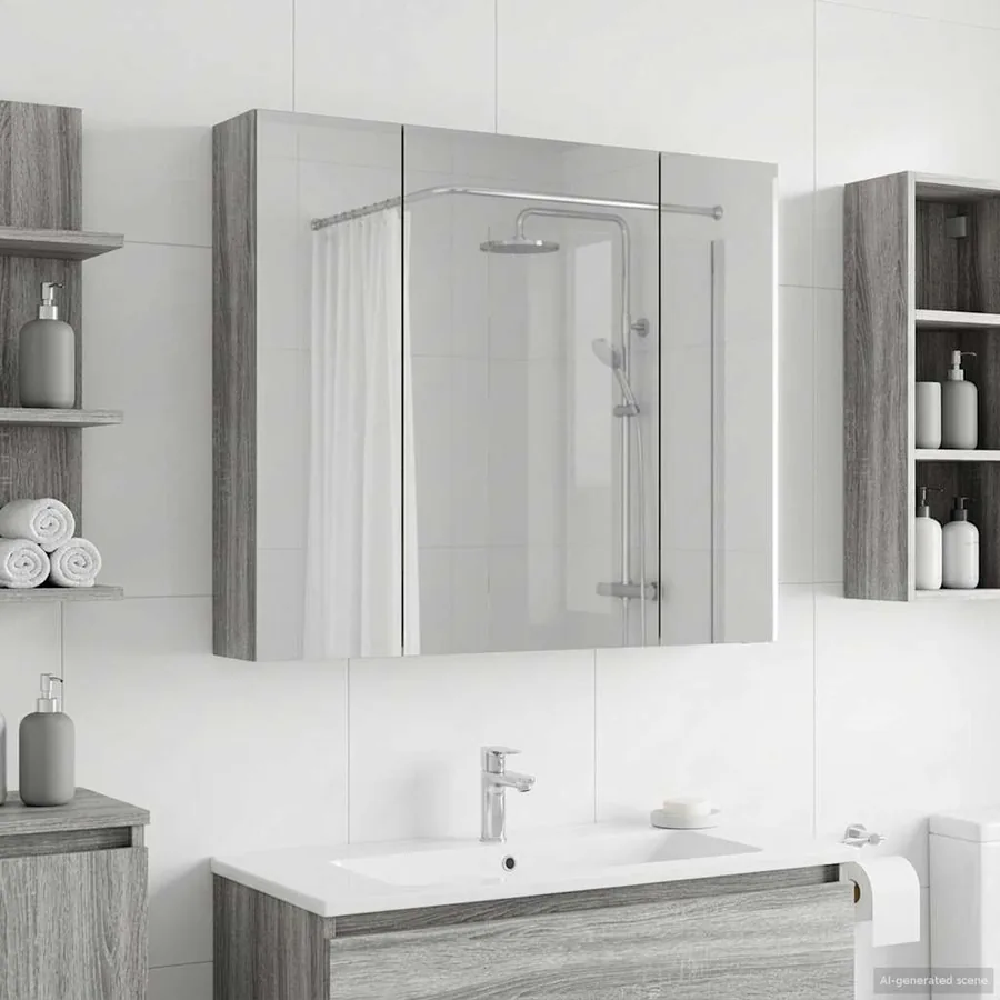Armoire Miroir de Salle de Bain Gris Sonoma 80 x 14.5 x 70 cm