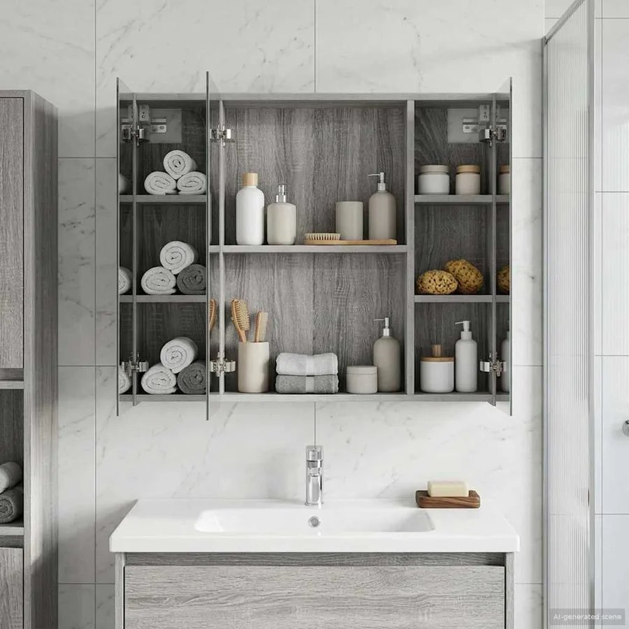 Armoire Miroir de Salle de Bain Gris Sonoma 80 x 14.5 x 70 cm - 4
