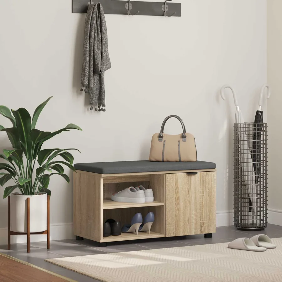 Banc d'entrée avec coussin Chêne Sonoma 80 x 38 x 46 cm